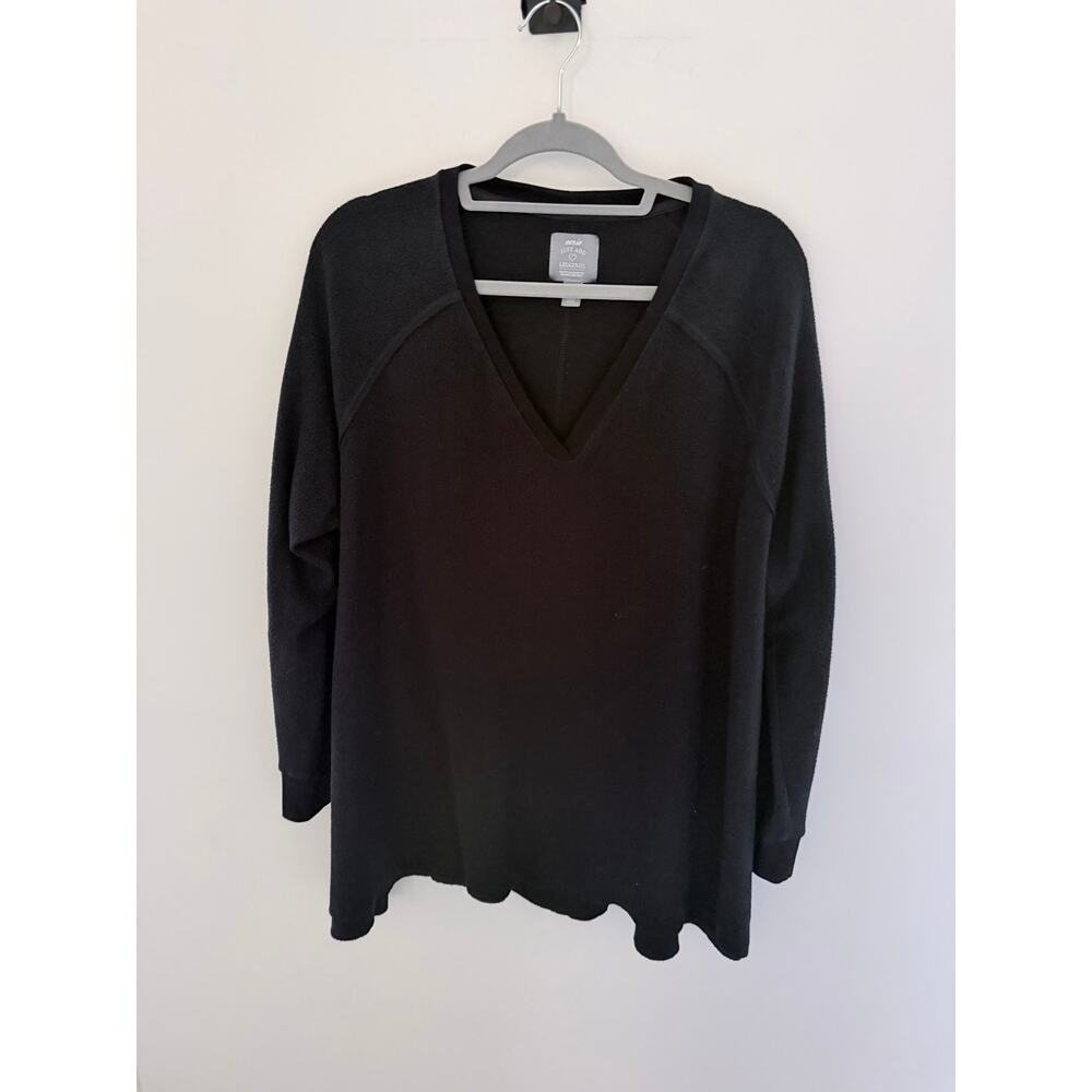 Aerie "Just Add Leggings" Oversized Black V-Neck Tunic Sherpa Long Sleeve-Size L